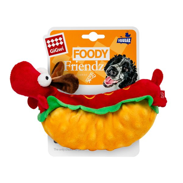 Іграшка для собак Хот-Дог з пищалкою GiGwi Foody Friends, текстиль, плюш, 24 см 62440 фото