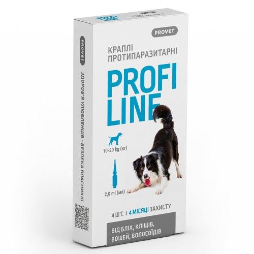 Краплі Provet Profiline для собак 10-20 кг, 4 піпетки по 2,0 мл (інсектоакарицид) 1111175177 фото